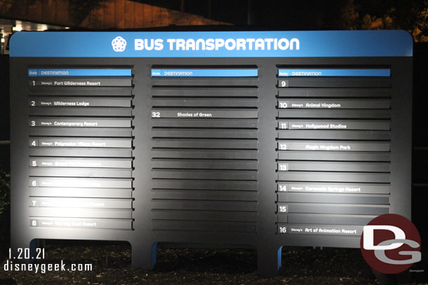 Bus directory sign.