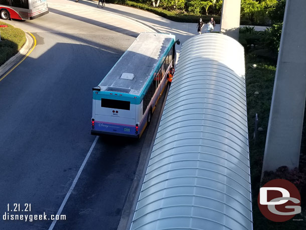 Looking down at the bus stop.. our next destination.