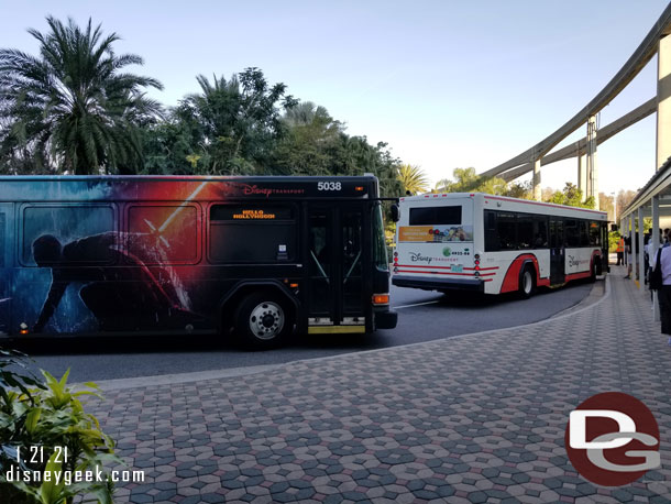 A cast member kept walking around telling us buses for the Studios were on there way.  At 9:15 three buses showed up for Disney's Hollywood Studios.