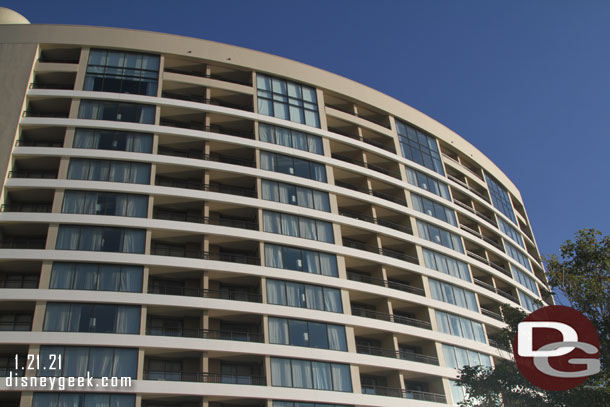 Looking up at Bay Lake Tower.