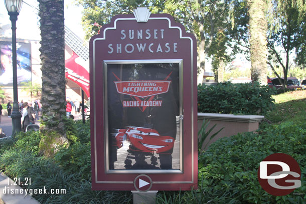 And headed for the Sunset Showcase to visit Lightning McQueen and friends.