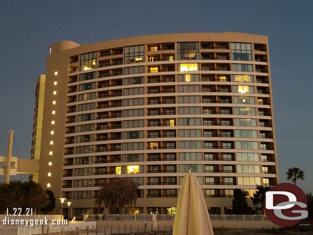 Bay Lake Tower.  Our room was the second large window from the left on the top two floors.