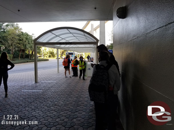 After a quick stop in the room we were in line for the bus to Epcot at 10:15am.  Only one group in front of us.