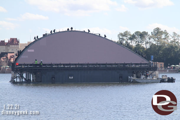 To get a sense of scale notice the two workers on the bottom left corner of the barge.  They were testing the screen panels.