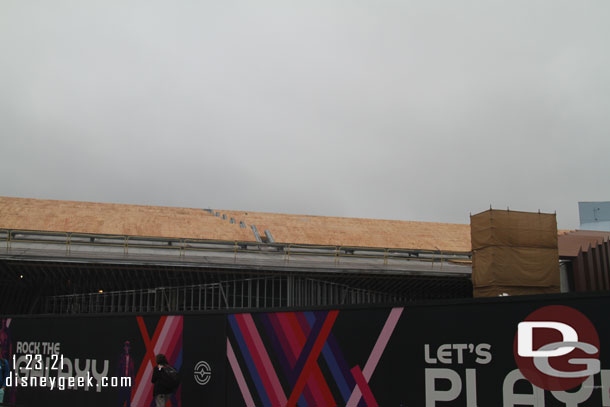 The roof has plywood on the raised portion where solar panels will be installed.