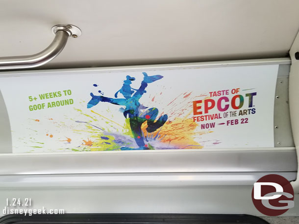 Onboard, an advertisement for the Festival of the Arts at Epcot