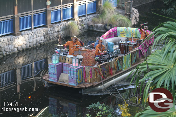 A band passing by on the River as we crossed to Discovery Island.