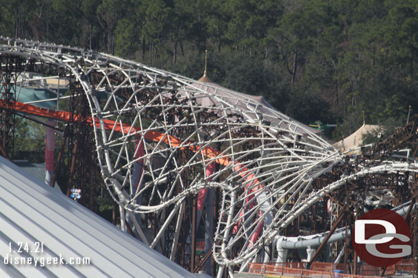 Here you can see a nearly completed section of the support structure for the canopy.  The darker colored supports are temporary and will be removed and then a shell will be added to the support structure.