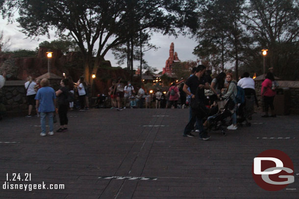 Markers all over the ground for extended queues (which were not in use this evening).