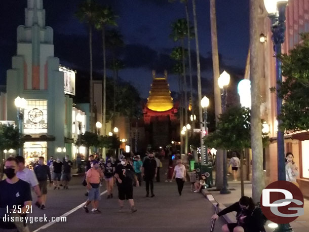 6:39pm walking up Hollywood Blvd..  the Chinese theater looks dark though.