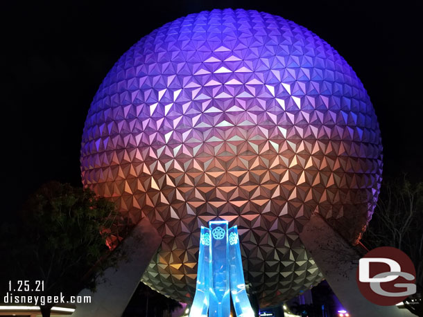 A series of pictures of the new pylons and Spaceship Earth.