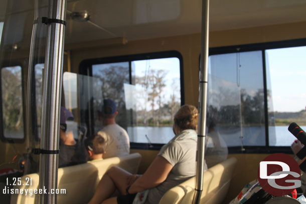 Inside the boat there were seats blocked off and plexiglass between rows.