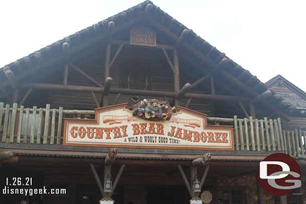The Country Bears opened at 11am and it was 11:03 so we headed that way.