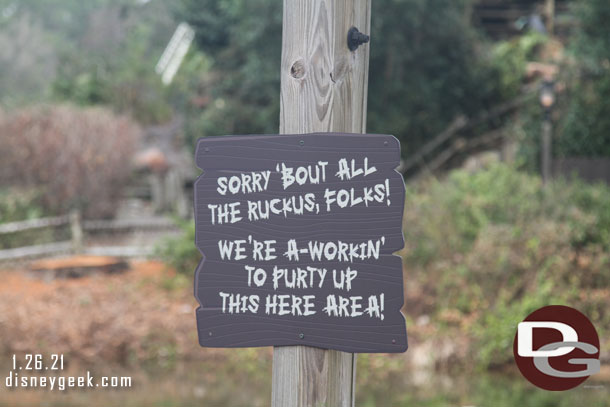The renovation sign was still up along the Rivers of America.