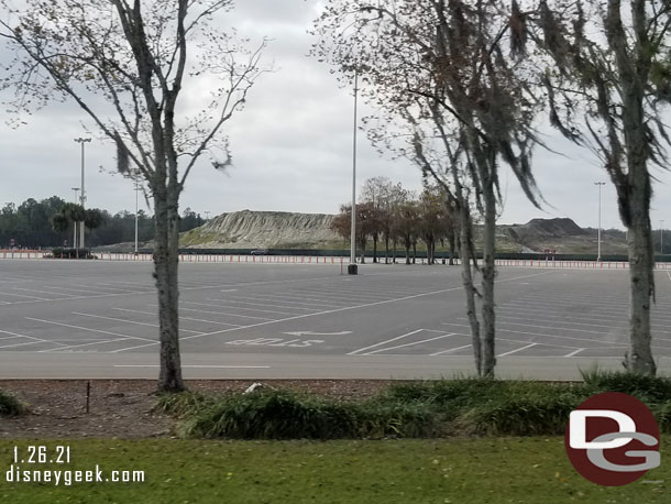 A mound of dirt in the Magic Kingdom parking lot.