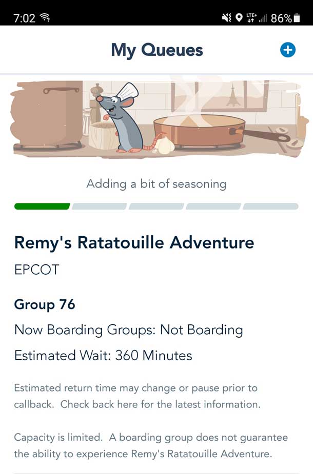 While taxing to the gate I was able to secure a boarding group for Ratatouille for later today.