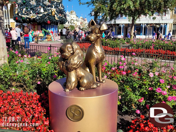 Lady and the Tramp statues in Town Square.