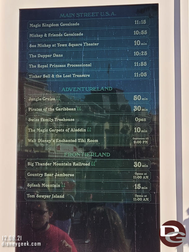 Some Magic Kingdom wait times at 10:14am.