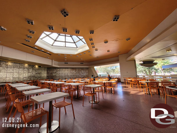 The seating by Casey's was jammed so I doubled back to the Tomorrowland Terrace to sit and eat lunch. The lower level was blocked off but this space was available and not crowded.