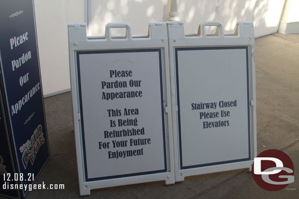 The stairs outside the lobby leading down to the boardwalk are closed off due to the pavement work at the bottom.