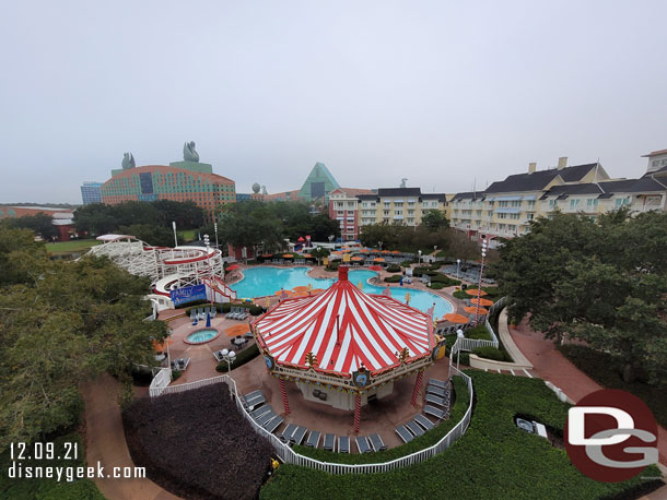 A look outside this morning at the pool area of Disney's Boardwalk Resort as I wait for the rest of my group.