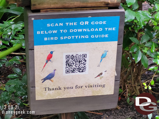 No handouts, you could load the PDF of the bird spotting guide on your phone.  Seems this would make sense to integrate into the App vs a stand alone document.  One advantage of the PDF is you could print your own for your family at home.