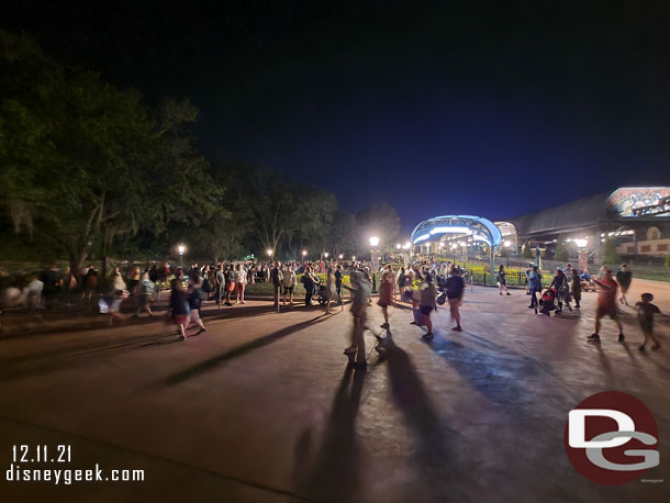 The Disney Skyliner queue and extended queue full but moving as I walked by.