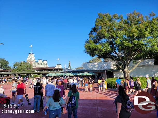 The guest relations line stretched out to the walkway this morning at the Magic Kingdom.