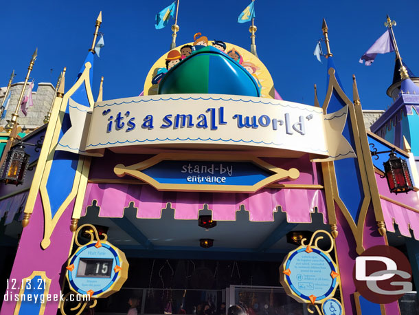 9:13am - it's a small world seemed reasonable at 15 minutes so headed inside.