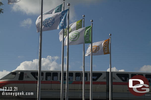 A look at the EPCOT flags at the park's entrance.