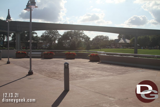 The water play area has been removed as you walk toward World Showcase.