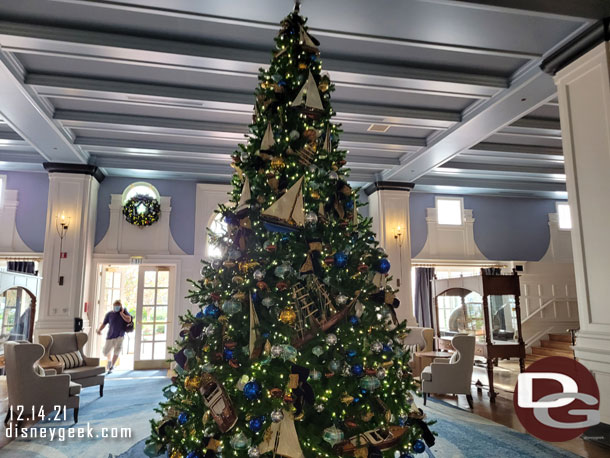 Passing through the Yacht Club lobby