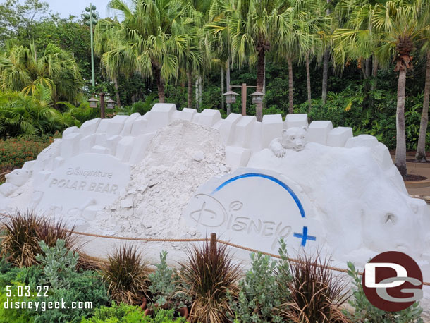 Sand sculpture to promote the DisneyNature Polar Bear film near the entrance to the park.