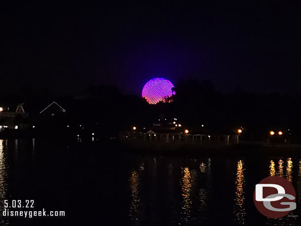 9:35pm - Back in the room. We could watch Spaceship Earth from the balcony.