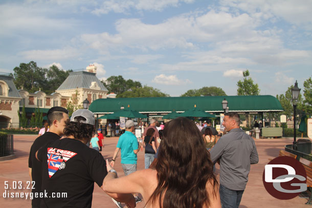 5:41pm - In line for EPCOT bag check