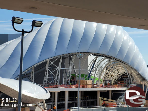 Looking toward the attraction entrance, the steel is in place but not covered yet.