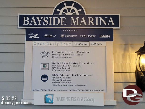 Current Bayside Marina Offerings.