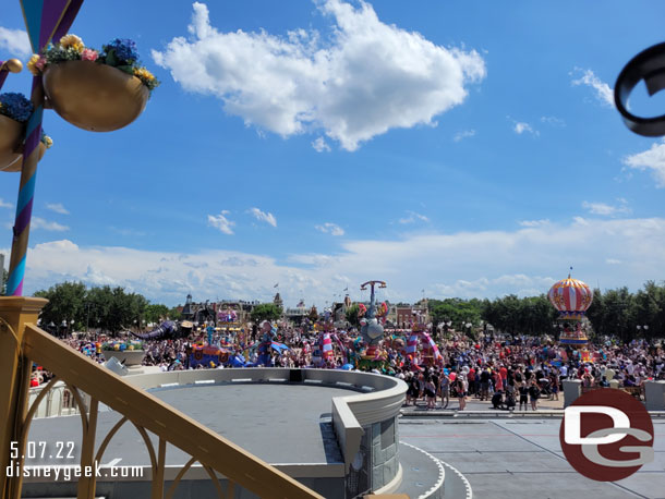 Looking out at the hub as the Festival of Fantasy Parade made its way through the area.