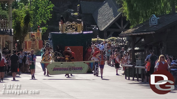 The 5:10pm Disney Adventure Friends Cavalcade making its way through Frontierland.