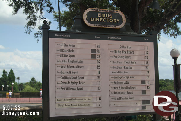 2:43pm - At the Magic Kingdom.  Current Bus Directory.