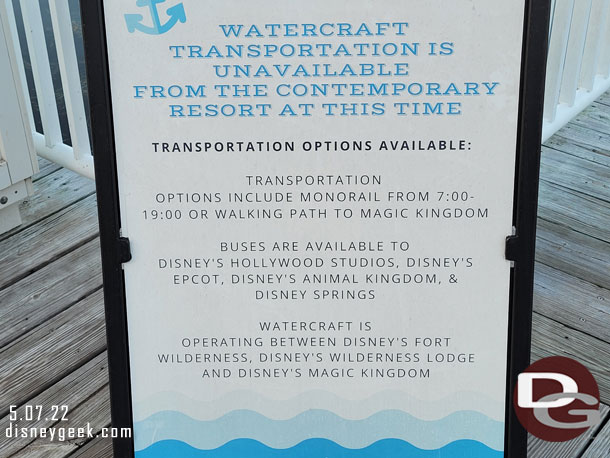 Watercraft transportation has not returned yet to the Contemporary.