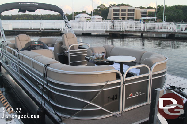 Time to head out to the boat.  This was the one docked next to ours.  It had a small table and snacks up front.