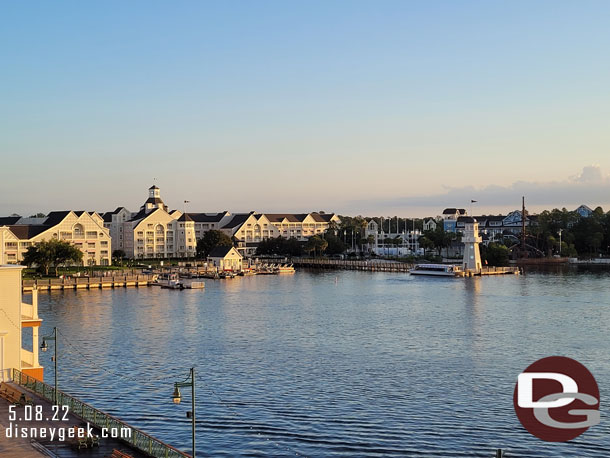 Looking out at across Crescent Lake at Disney's Yacht Club Resort from my Boardwalk view Villa this morning.