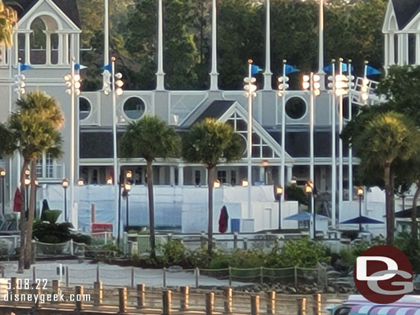 Renovation work is underway at Storm Along Bay at Disney's Yacht & Beach Clubs. Here you can see some of the scaffolding.