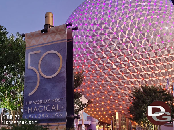 8:20pm - Spaceship Earth Beacon of Magic as the sun was setting.