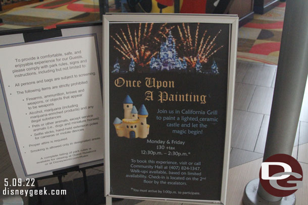 An activity being advertised at the Contemporary near the Monorail station.