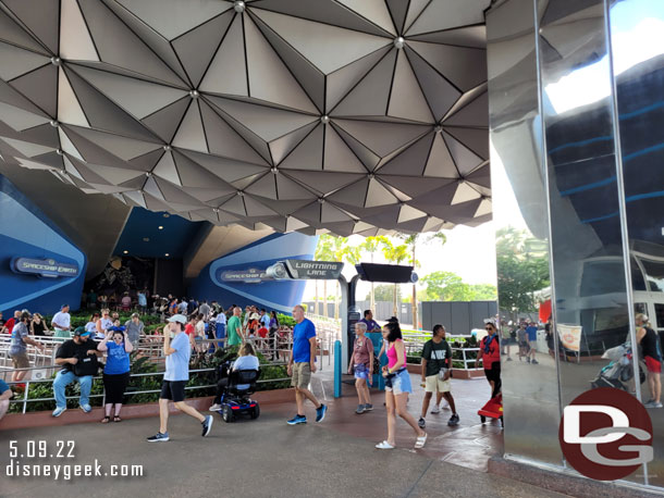 The queue for Spaceship Earth has been reconfigured due to the construction on the west side