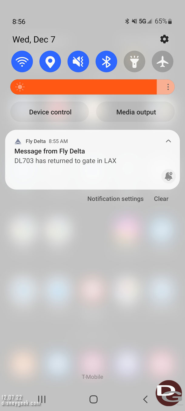 Delta sent an alert to let us know where we were...