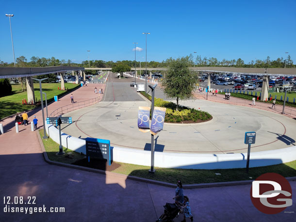 The parking lot trams have not returned yet.