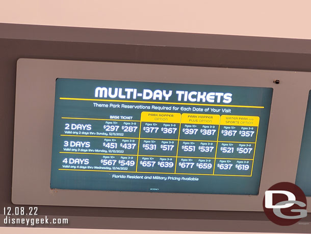 A check at some ticket options and prices